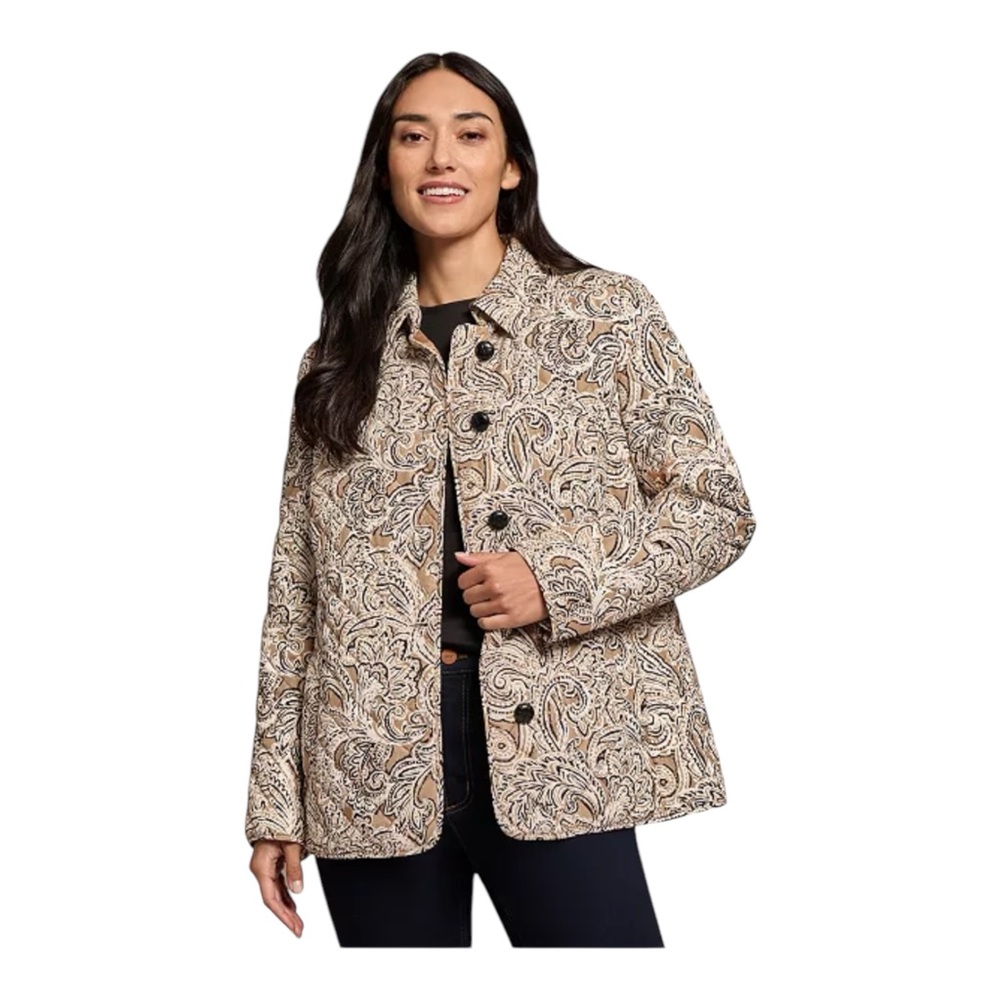 Jones New York‎ Women's Printed Quilted Button Jacket Lined Shoulder Pats Size S